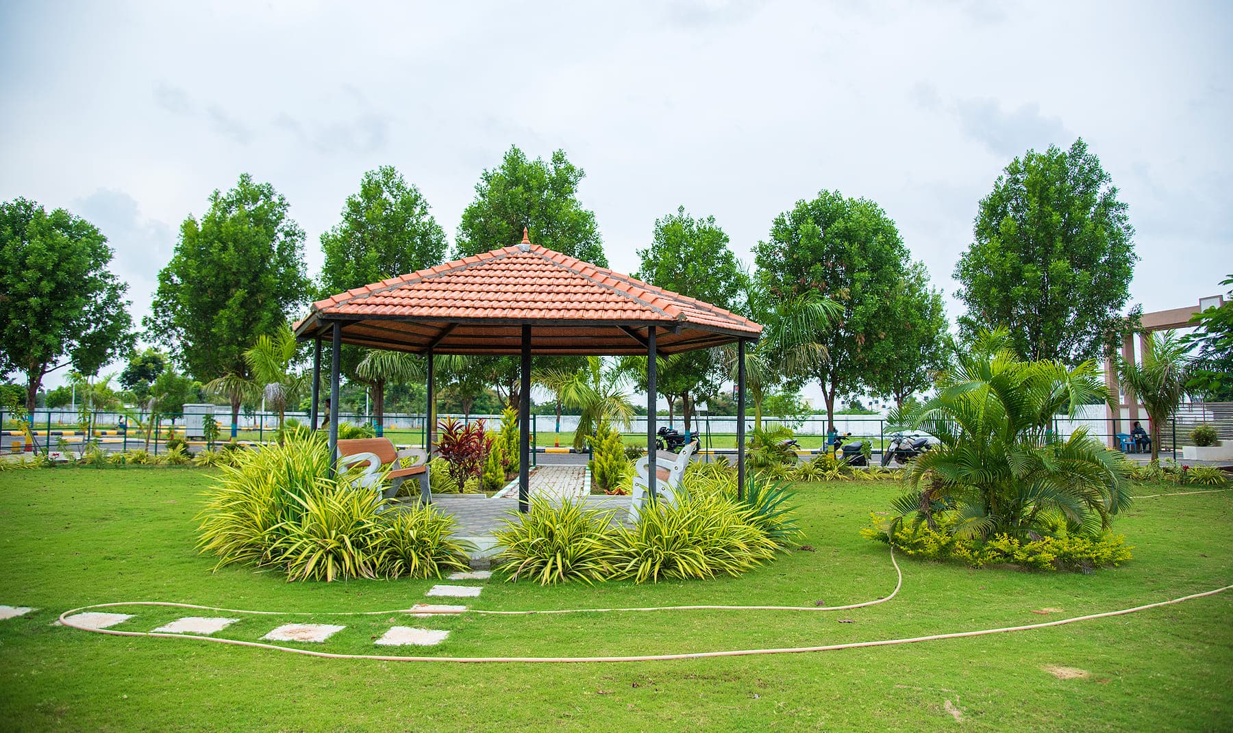 Landscape garden pavilion within a Medhyam residential community